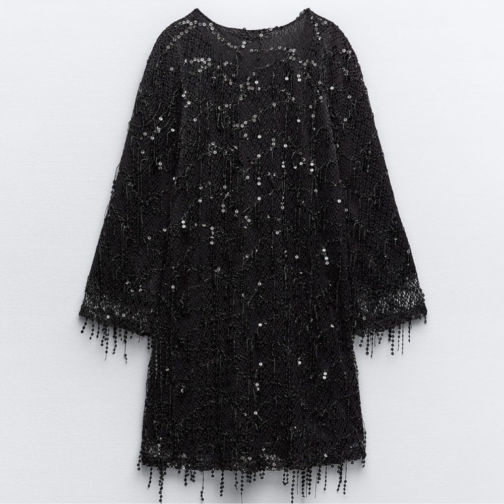 ZARA FRINGED SEQUIN MINI DRESS SIZE SMALL NWT - Picture 6 of 9